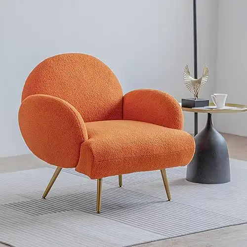 Orange Accent Sherpa Chair Mid-Century Sofa Chair